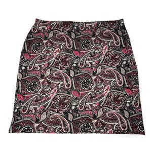 Ellen Tracy USA Sz XL Pencil Skirt Lined Pink Black Paisley Floral Print Classic